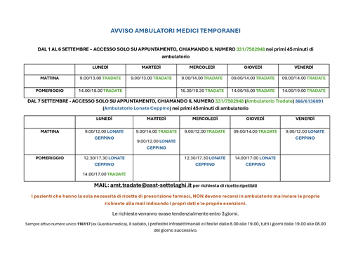 Avviso Ambulatori Medici Temporanei