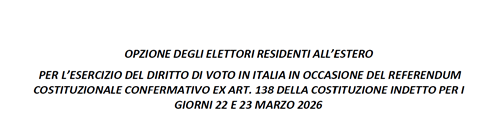 Consultazioni referendarie del 22 e del 23 marzo 2026 - Optanti voto referendum
