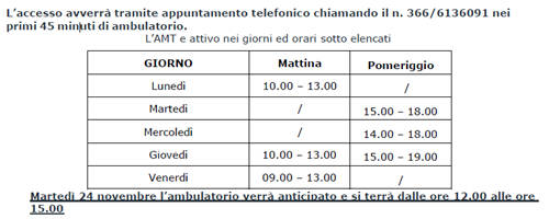Nuovi orari ambulatorio medico