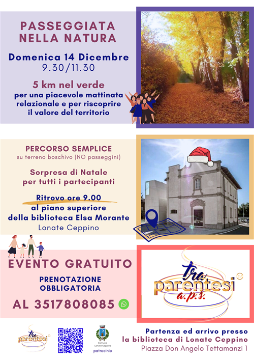 torneo di carte di sabato 13/12 con premi per tutti i partecipanti e camminata relazionale di domenica 14/12

